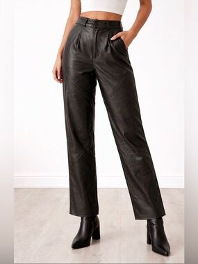 Friitala Finland Vintage Leather Pants High Waist Pleated Tapered Sz 6